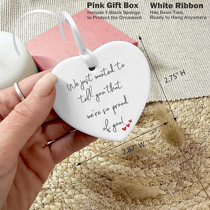 Heart Shaped Christmas Ornament-Inspirational Quotes Gift-Affirmation Reminder Positive Motivational Encouragement Gift-So Proud of You Birthday Graduation Present with Box