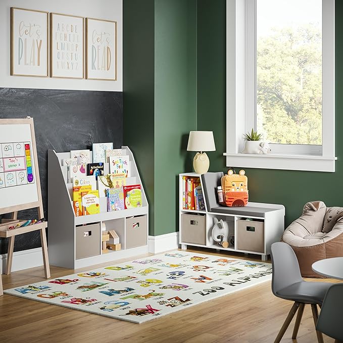 RiverRidge Kids 4 shelves Three Cubbies Bookrack, White (02-251), 11.81"D x 35"W x 36"H