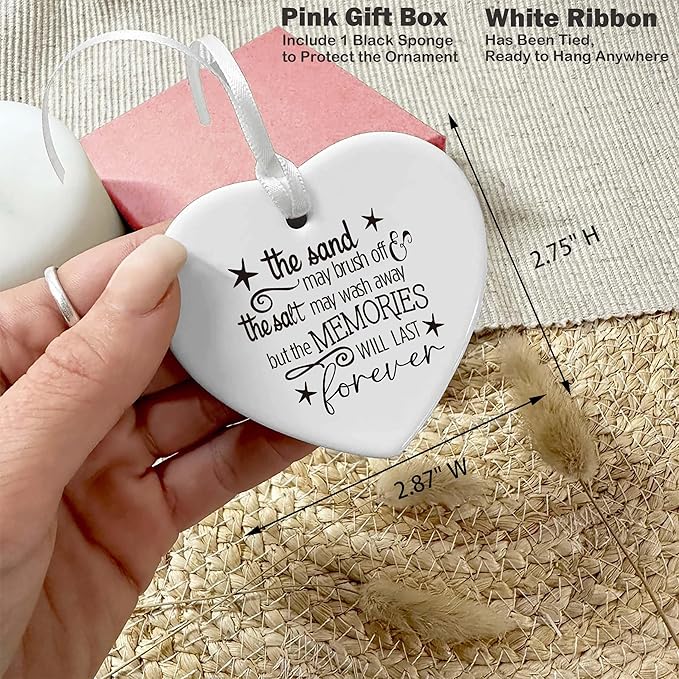 Heart Shaped Christmas Ornament-Beach Life Theme Friendship Memory Gift-The Sand May Brush Off BFF Appreciation Present for Best Friends Ceramic Keepsake with Gift Box