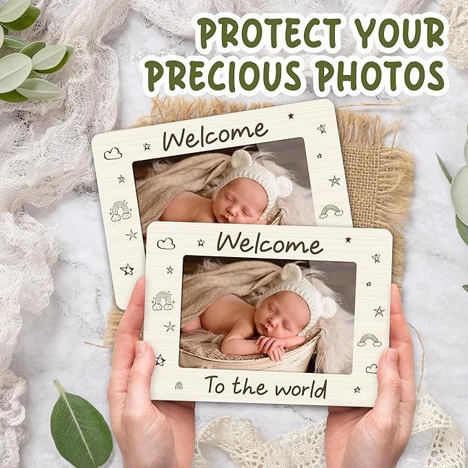 First Christmas Baby Picture Frame - Welcome to the World Gender Reveal Decorations and Baby Shower Gifts for New Mom Grandparent Newborn Nursery 4 X 6 Inch Picture Frame Decor - A01
