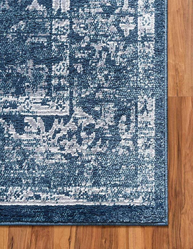 Rugs.com Charleston Collection Rug – 5' x 8' Navy Blue Low-Pile Rug Perfect for Living Rooms, Large Dining Rooms, Open Floorplans