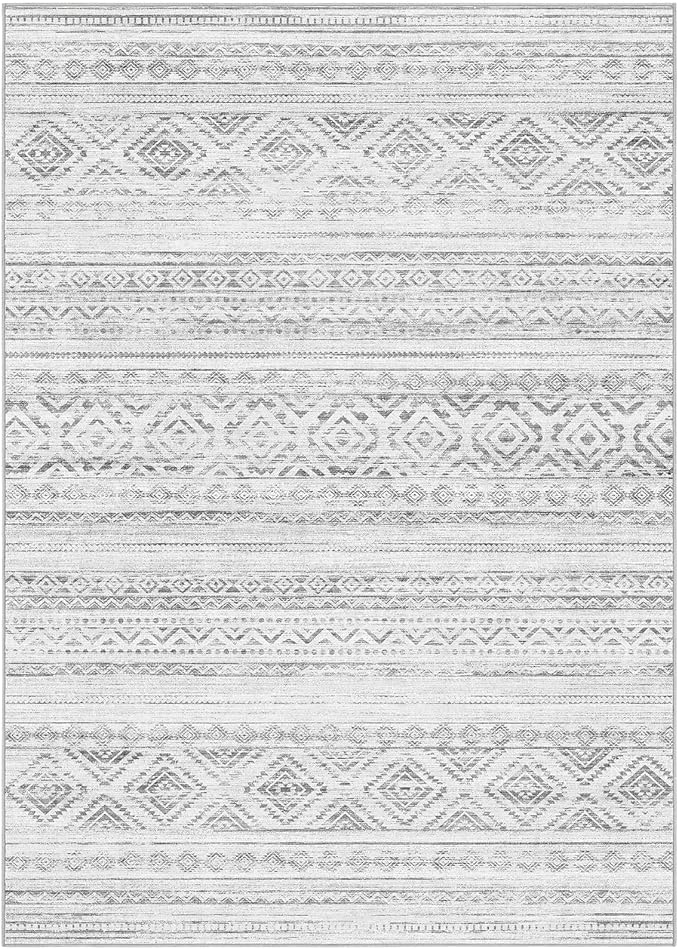 Area Rugs for Living Room Washable Living Room Rug Soft Neutral Indoor Floor Carpet Non-Slip Stain Resistant Modern Boho Rugs for Bedroom Dining Room Kids Room Nursery Office Home Light Grey