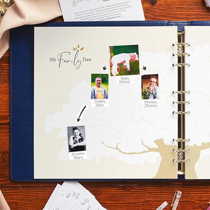 Keepsake Baby Memory Book Girl Boy – Timeless Leather-Bound Baby Milestone Book – Baby Book Keepsake Record First 5 Years – Gender Neutral Baby Scrapbook Album Baby Album Journal Registry Search Gift