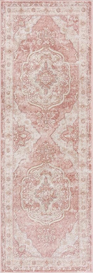 BoutiqueRugs Blush & Light Pink Collection Kandos Bohemian Oriental Medallion Large Area Rug - Traditional Floral Carpet for Living Room - Blush, Dusty Pink, Cream - 7'10" x 9'6" (8x10 Area Rug)
