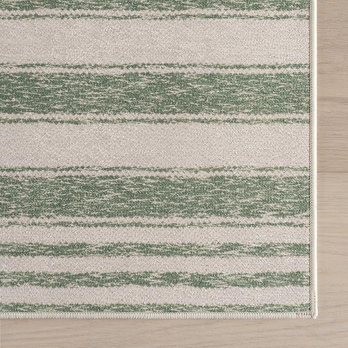 Dash & Albert Xaren Green Machine Washable Rug, 9.5 X 13.5 Feet, Green/Grey Stripe Pattern