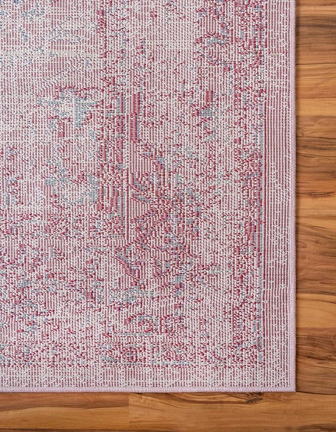 Rugs.com Charleston Collection Rug – 6 Ft Runner Pink Low-Pile Rug Perfect for Hallways, Entryways