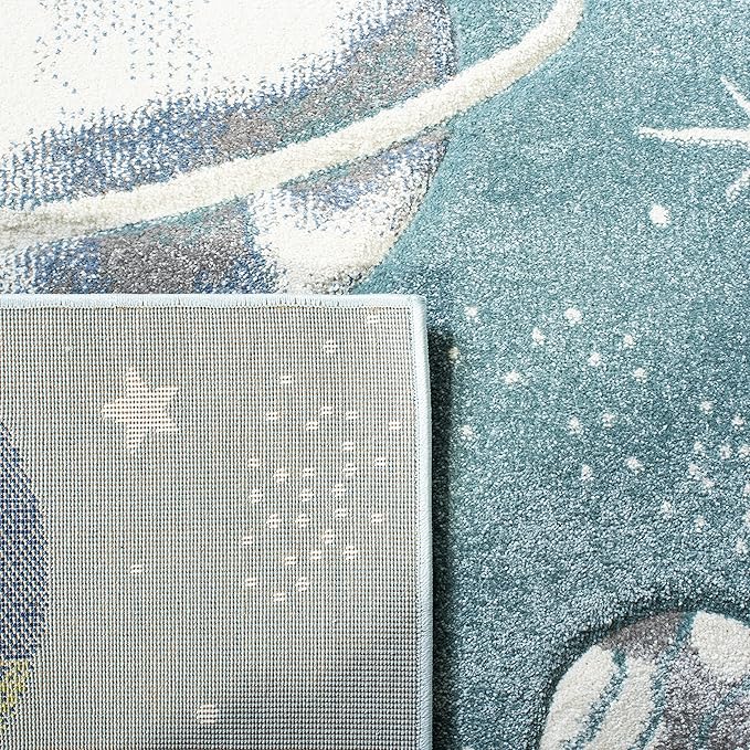 SAFAVIEH Area Rug 8x10 - Carousel Kids Collection - Large - Teal & Ivory, Non-Shedding & Easy Cleaning, Ideal for Boys & Girls in Playroom, Nursery, Bedroom (CRK103J)
