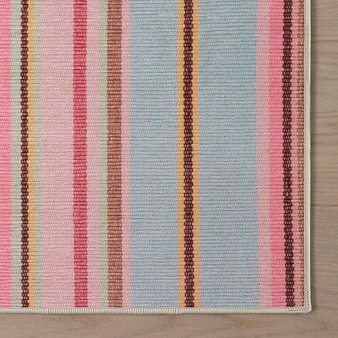 Dash & Albert Jamaica Stripe Multi Machine Washable Rug, Runner-2.5 X 8 Feet, Blue/White Stripe Pattern