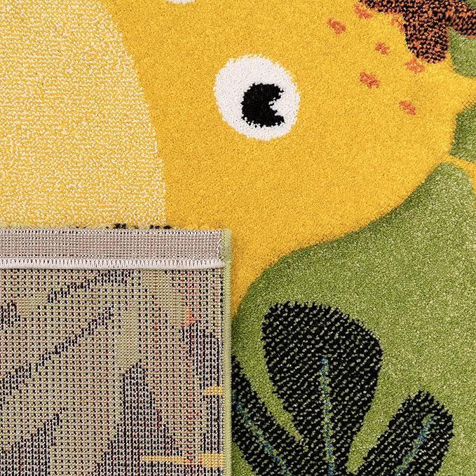 Paco Home Kids Rug with Happy Jungle Animals in Green, Size: 6'7" x 9'6"