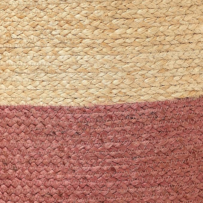 REDEARTH · Cylindrical Pouf Foot Stool Ottoman - Jute Braided Pouffe Poof Accent Sitting Footrest for Living Room, Bedroom, Nursery, Patio, Lounge & Other Rooms (Natural Rust, 18"X18"X14")
