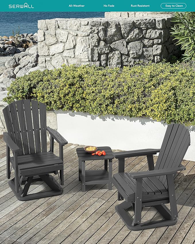 SERWALL Adirondack Swivel Glider Chair, HDPE Swivel Glider Set of 4 for Outdoor, All-Weather Glider Chair for Porch, Balcony, Slate Grey
