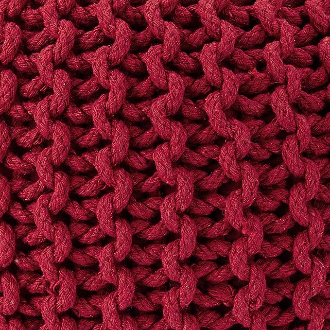 REDEARTH · Round Pouf Ottoman - Hand Knitted Cable Boho Poof - Foot Stool Bean Bag - Home Décor Stuffed Footrest for Living Room - Nursery - Bedroom - 100% Cotton Poufs (19.5"x19.5"x14") - Red