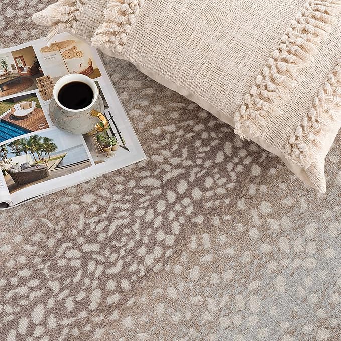 Hauteloom Pointblank Modern Animal Print Area Rug for Living Room, Bedroom - Bohemain Leopard Print Carpet - Contemporary Antelope Print Rug - Gray, Brown, Beige - 9'10" x 14'