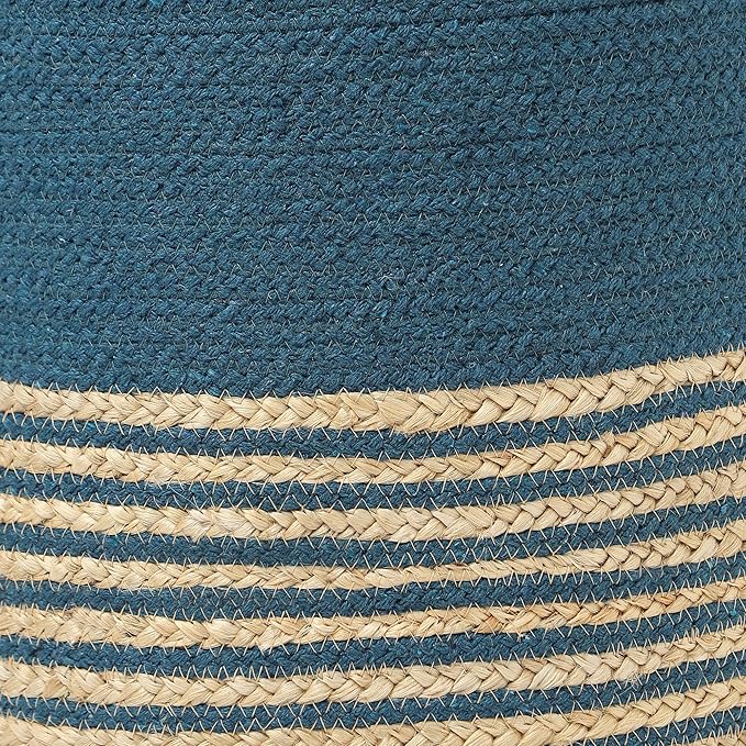 REDEARTH · Cylindrical Pouf Foot Stool Ottoman - Jute Braided Pouffe Poof Accent Sitting Footrest for Living Room, Bedroom, Nursery, Patio, Lounge Set of 2 (Teal Natural, 14.5"X14.5"X16")