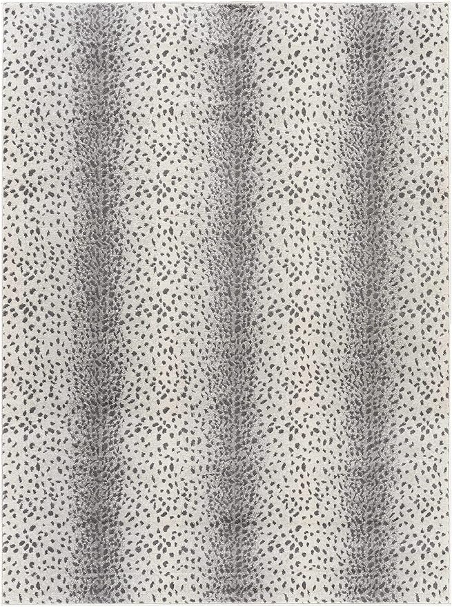 Hauteloom Leichhardt Modern Animal Print Area Rug for Living Room, Bedroom - Bohemain Leopard Print Carpet - Contemporary Antelope Print Rug - Light Gray, Dark Gray - 6'7" x 9' (6x9)