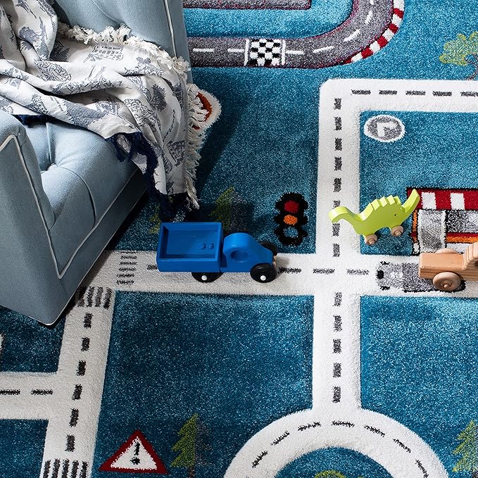 SAFAVIEH Carousel Kids 100 Collection Runner Rug - 12' Runner, Turquoise & Ivory, Transitional Design, Stain Resistant, Ideal for High Traffic Areas in Hallway, Bathroom & Kitchen (CRK192K-212)