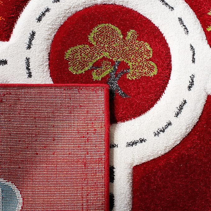 SAFAVIEH Carousel Kids Collection Runner Rug - 2' x 8', Red & Ivory, Neighborhood Design, Non-Shedding & Easy Care, Ideal for High Traffic Areas for Boys & Girls in Playroom, Bedroom (CRK192Q)