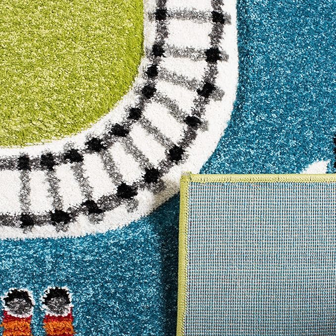 SAFAVIEH Carousel Kids Collection 4' Round Green / Ivory CRK192Y Neighborhood Nursery Playroom Area Rug