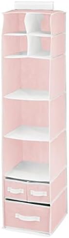 mDesign Fabric Hanging Organizer - Over Closet Rod Storage - 7 Shelves/3 Removable Drawers for Baby Nursery or Bedroom Organization, Holds Clothes, Toys, Accessories, Jane Collection, Pink/White