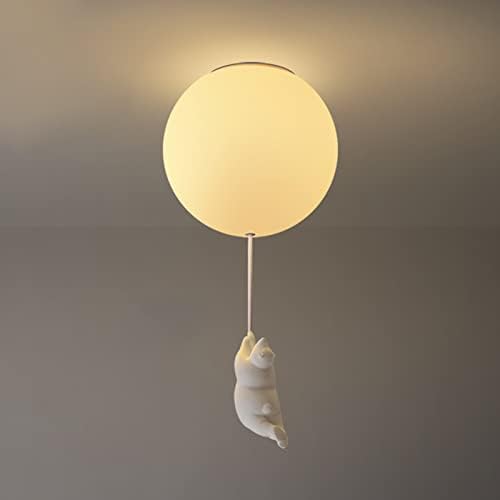 CraftThink Semi Flush Mount Ceiling Light, Cute Chandelier with Cream Glass Shade 1 Bulb Balloon Polar Bear Design Pendant Light Ceiling lamp for Nursery Kids Room Dining Living Room Bedroom, 10"
