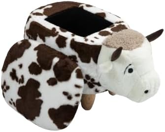 Home 2 Office Fun Happy Cow Ottoman with Storage for Kids' Bedroom, Playroom, Nursery or Recreation Room Decor, Soft Animal-Shaped Toddler Furniture with Wooden Legs