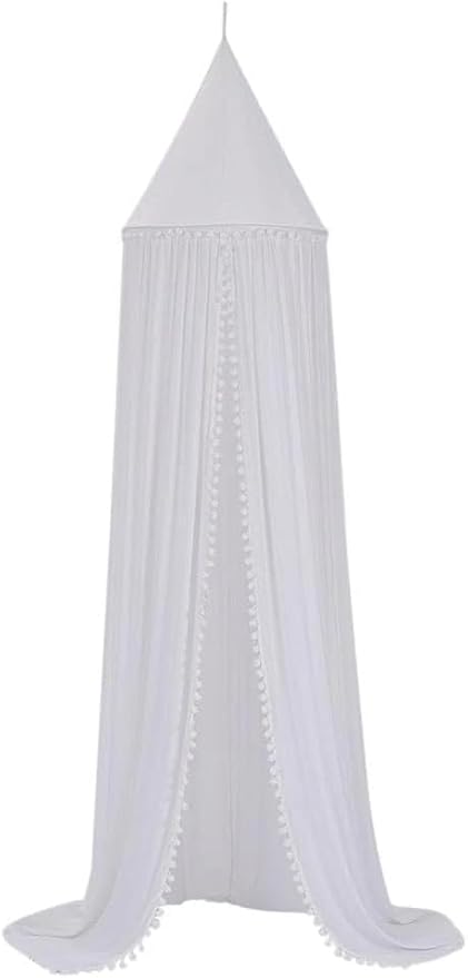 Bed Canopy, Hanging Round Dome Mosquito Net Curtains Tent Canopies Over Cute Princess Style Decoration Crib Ceiling Castle For Girls Baby Kids Boys Child Nursery Bedroom Reading (White)