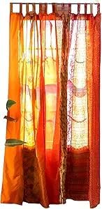 YILLE Sari Colorful Curtains Light-Filtering – Boho Curtains, Bed Canopy Panel, Tapestry or Window Treatment Beige Color - 1 Piece (84 X 43 Inches) (Orange)