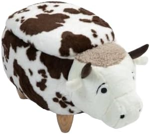 Home 2 Office Fun Happy Cow Ottoman with Storage for Kids' Bedroom, Playroom, Nursery or Recreation Room Decor, Soft Animal-Shaped Toddler Furniture with Wooden Legs