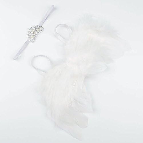 Nishine 2 PACK White Newborn Fuzzy Feather Angel Wings + Headband Set for Baby Cosplay Girls Costume Photography