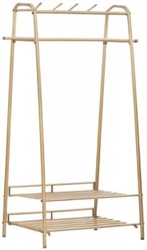 Gold Clothing Rack Freestanding Industrial Garment Rack with Double Shelves Heavy Duty Metal Modern Clothes Rack Stand Multi-functional Coat Hanger Rack Stand for Boutiques Bedroom