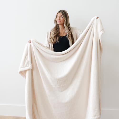SARANONI Oversized Luxury Blanket | Breathable Super Soft, Lush, Plush Comfy Blankets for Adults | Natural - X-Large 60” x 80”