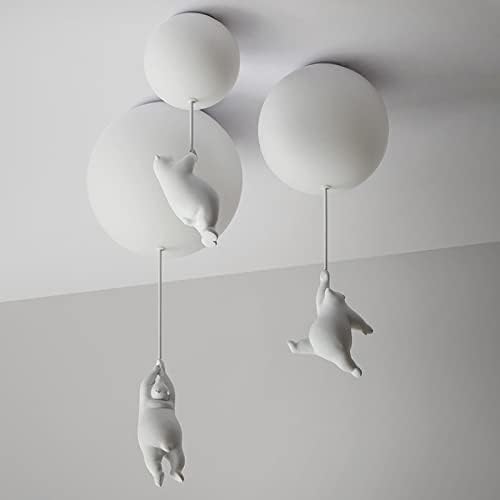 CraftThink Semi Flush Mount Ceiling Light, Cute Chandelier with Cream Glass Shade 1 Bulb Balloon Polar Bear Design Pendant Light Ceiling lamp for Nursery Kids Room Dining Living Room Bedroom, 8"