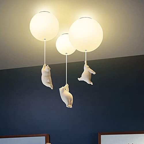 CraftThink Semi Flush Mount Ceiling Light, Cute Chandelier with Cream Glass Shade 1 Bulb Balloon Polar Bear Design Pendant Light Ceiling lamp for Nursery Kids Room Dining Living Room Bedroom, 8"