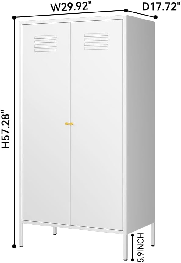 2 Door Metal Wardrobe,Storage Cabinet with Hanging Rod and 2 Freely Adjustable Shelves，Kids Tall Metal Armoire Closet for Kids Bedroom, Laundry Room,Home Bedroom(Steel Wardrobe, White)