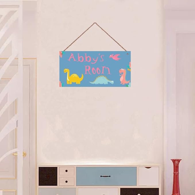 Personalized Dinosaur Sign For Kids Room Nursery Custom Name Cute Cartoon Art Door Wall Decor For Boys Room Girls Bedroom Little Man Cave