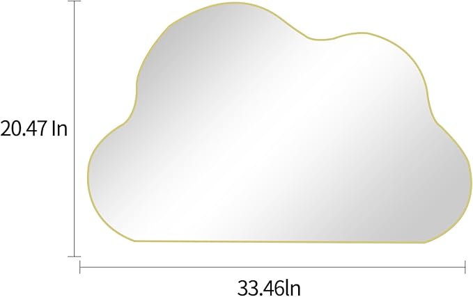 POZINO Gold Irregular Mirror, 33.5"x20.5" Cloud Shaped Mirrors, Asymmetrical Wall Mirror, Abstract Funky Frameless Mirrors for Living Room Bathroom Bedroom Entryway Fireplace