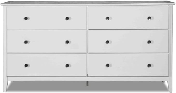 Grain Wood Furniture Greenport 6-Drawer Bedroom Dresser, Solid Wood with a Brushed White Finish