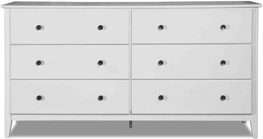 Grain Wood Furniture Greenport 6-Drawer Bedroom Dresser, Solid Wood with a Brushed White Finish