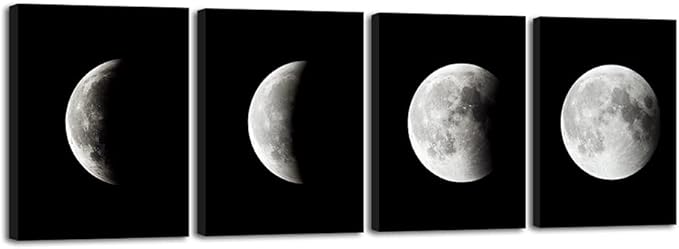 Wieco Art Eclipse of the Moon Modern Canvas Prints Wall Decorations for Living Room Abstract Space Black and White Pictures to Photo Paintings on Canvas Wall Art for Home Decorations Wall Decor
