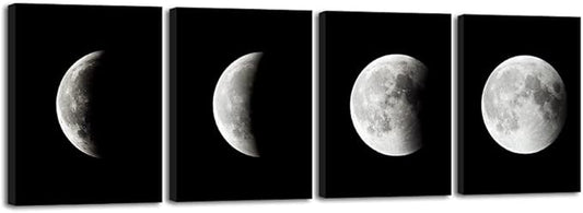 Wieco Art Eclipse of the Moon Modern Canvas Prints Wall Decorations for Living Room Abstract Space Black and White Pictures to Photo Paintings on Canvas Wall Art for Home Decorations Wall Decor