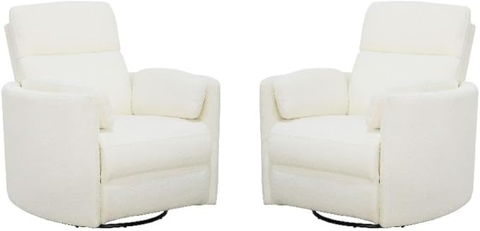 Pemberly Row Modern White Fabric Power Swivel Glider Recliner (Two Pack) with USB Charging Ports for Living Room