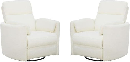 Pemberly Row Modern White Fabric Power Swivel Glider Recliner (Two Pack) with USB Charging Ports for Living Room
