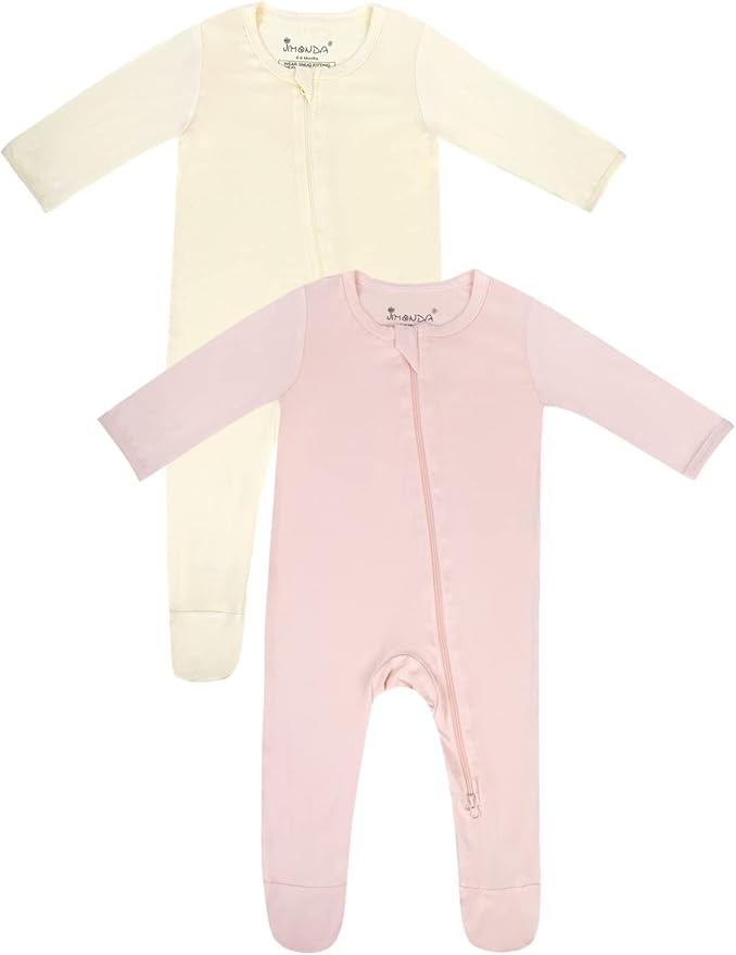 Jimonda Bamboo Baby Pajamas,Unisex Boys Girls One-Piece Footies,Long Sleeve Sleepers 2-Way Zip closure Romper