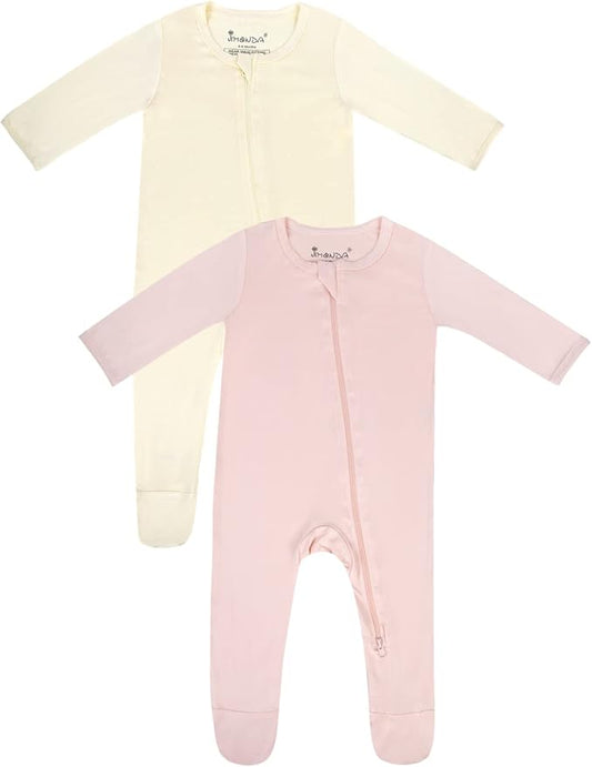 Jimonda Bamboo Baby Pajamas,Unisex Boys Girls One-Piece Footies,Long Sleeve Sleepers 2-Way Zip closure Romper