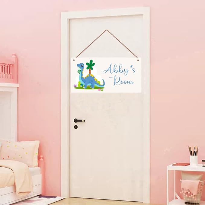 Personalized Cute Dinosaur Sign Cartoon Art Décor For Kids Room Custom Name Door Wall Decor For Little Man Cave Floral Nursery Art Plate For Boys Room Girls Bedroom