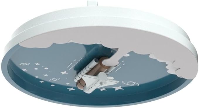 Kids Room Ceiling Lamp 20" Kitchen Ceiling Light with Remote Control 3000k-6000k Blue Cartoon Rocket Semi Flush Mount Ceiling Lights for Bedroom