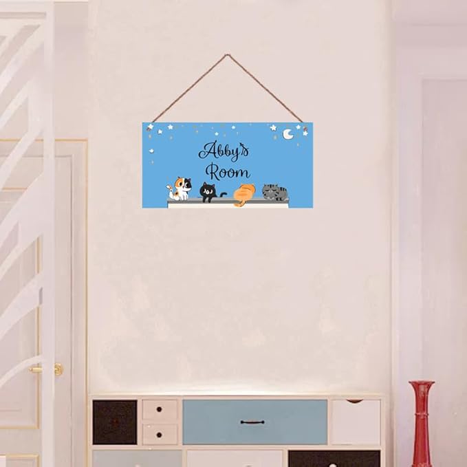 Personalized Sign Cute Cats Themed For Kids Room Nursery Door Decor,Custom Name Kittens Wall Art Decor For Pet House Decorative Plate for For Girls Boys Bedroom Little Man Cave