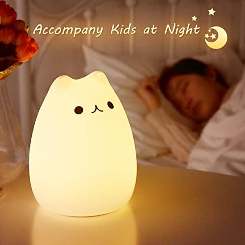 ZKLiLi Remote Cat Night Light, Cute Nursery Lights USB Rechargeable Cat Lamp Nightlight Birthday Christmas Gift with Warm White and 7-Color Breathing Modes for Kids Baby Children (Remote Control)