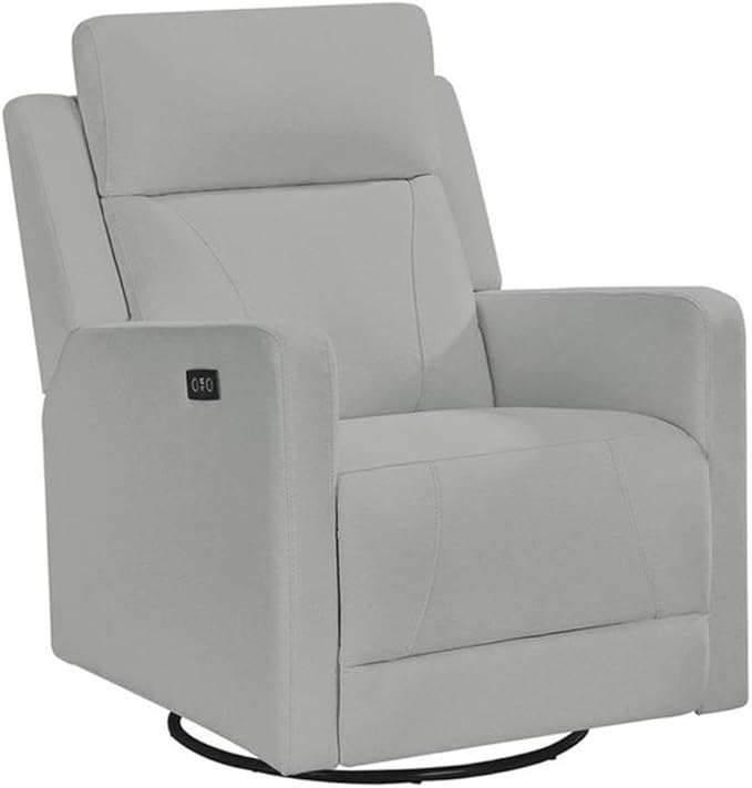 Pemberly Row Premium Fabric Glider Power Recliner Nursery Rocking Chair for Living Room, Kids Room, Rocker Swivel Recliner with USB Port in Gray