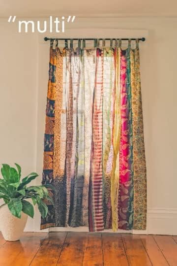 YILLE 1 Piece Silk Saree Curtains - Boho Curtain, Window, Room Curtain for Home Decor LightWieght Aesthetic Vibe (Multi-Color)